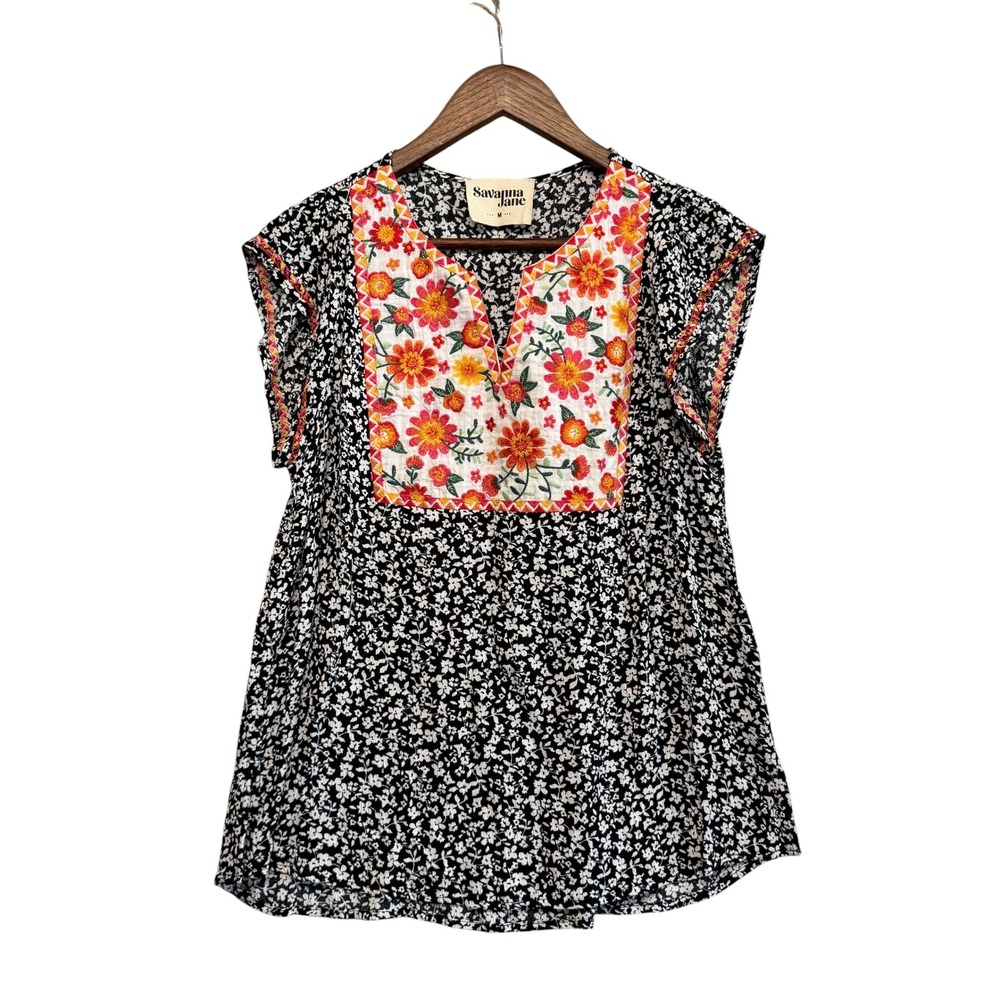 Savanna Jane Top Womens M Ditsy Floral Embroidered Boho Cottagecore Feminine